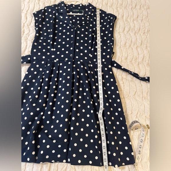 NWT Ralph Lauren Women’s Navy Blue & White Polka Dot Dress Size 16P - Picture 12 of 13
